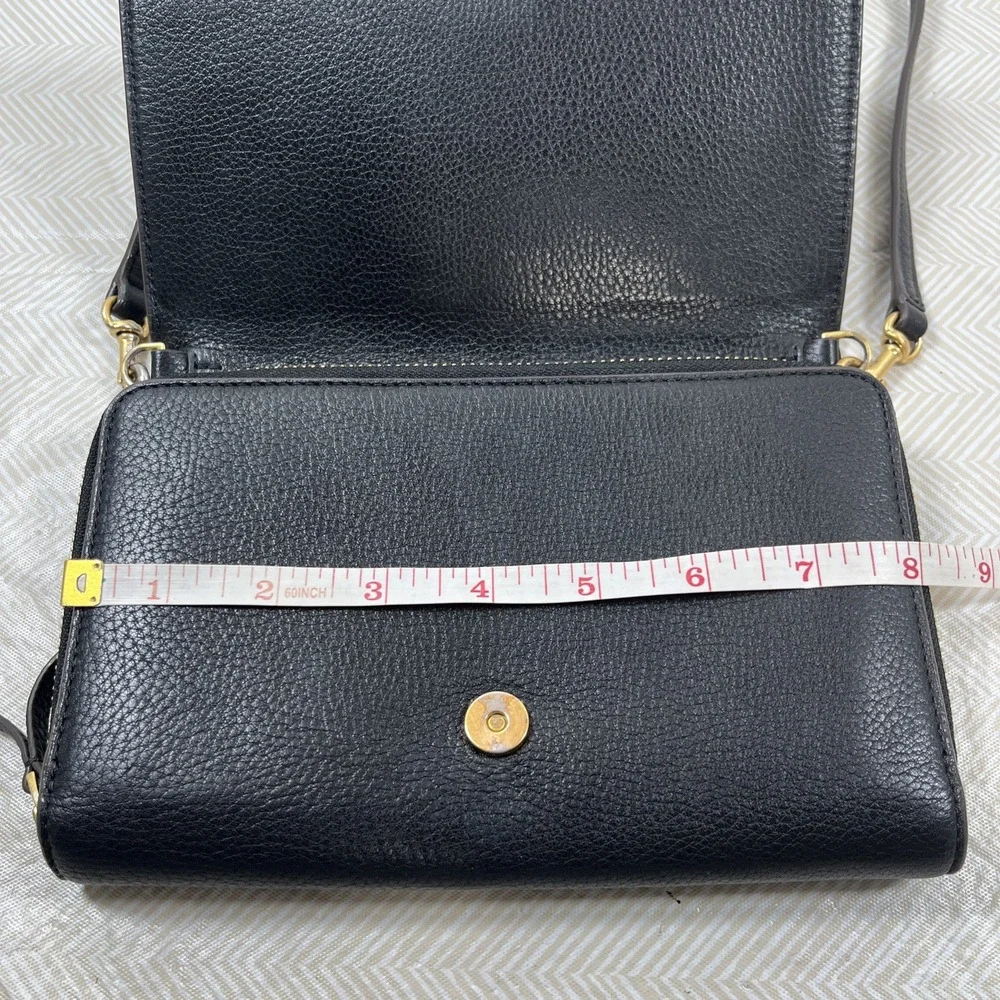 Tory Burch McGraw Flat Pebbled Leather Wallet‎ Crossbody Black Clutch Bag Gold